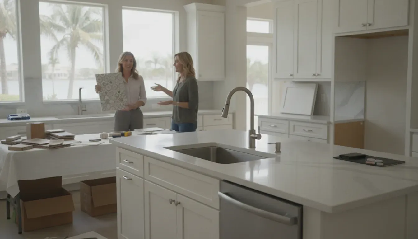 Bright Tampa Bay kitchen with light cabinets, island, and material planning